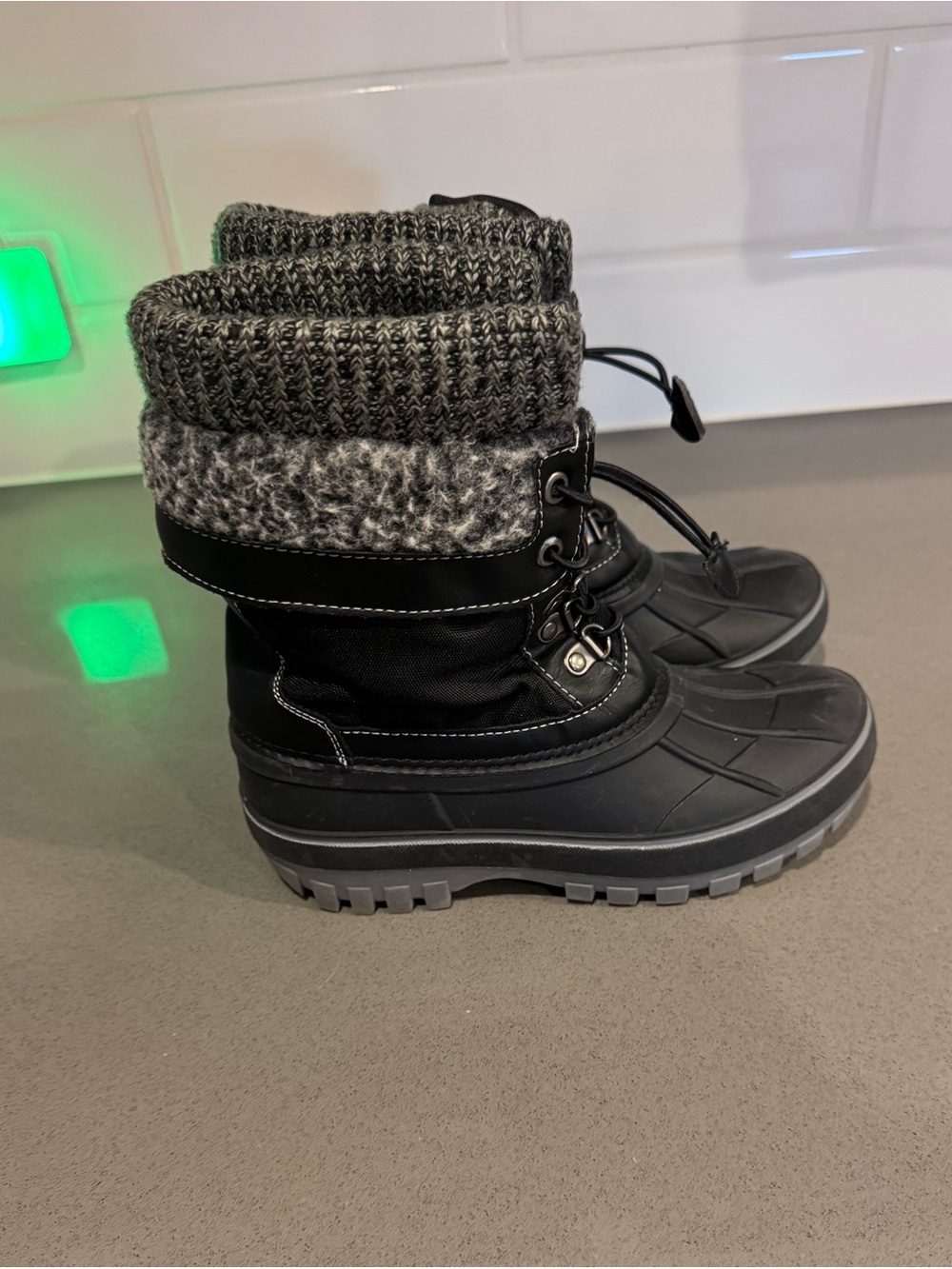 Girls Black and Gray Kids Snow Boots with Knit Cuff